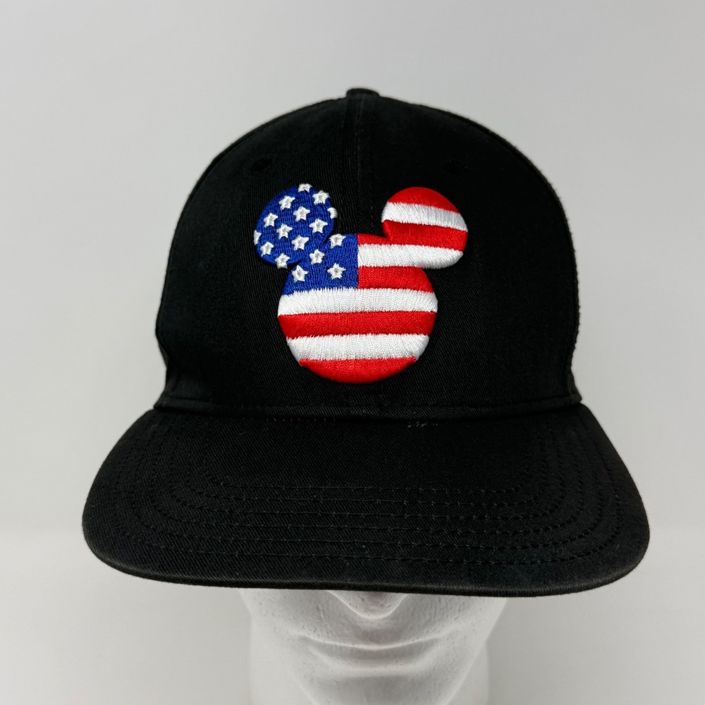 Disney Mickey Mouse American Flag Snapback Hat Black Red Patriotic Flat Brim Cap